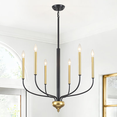 Grand lustre en métal 6 lumières 27,16 po de style bougie à intensité réglable pour chambre à coucher et salon