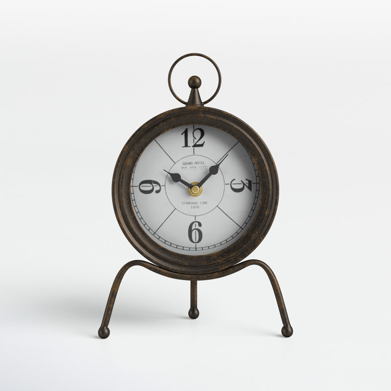 Modern & Contemporary Analog Metal Mechanical Tabletop Clock in Black