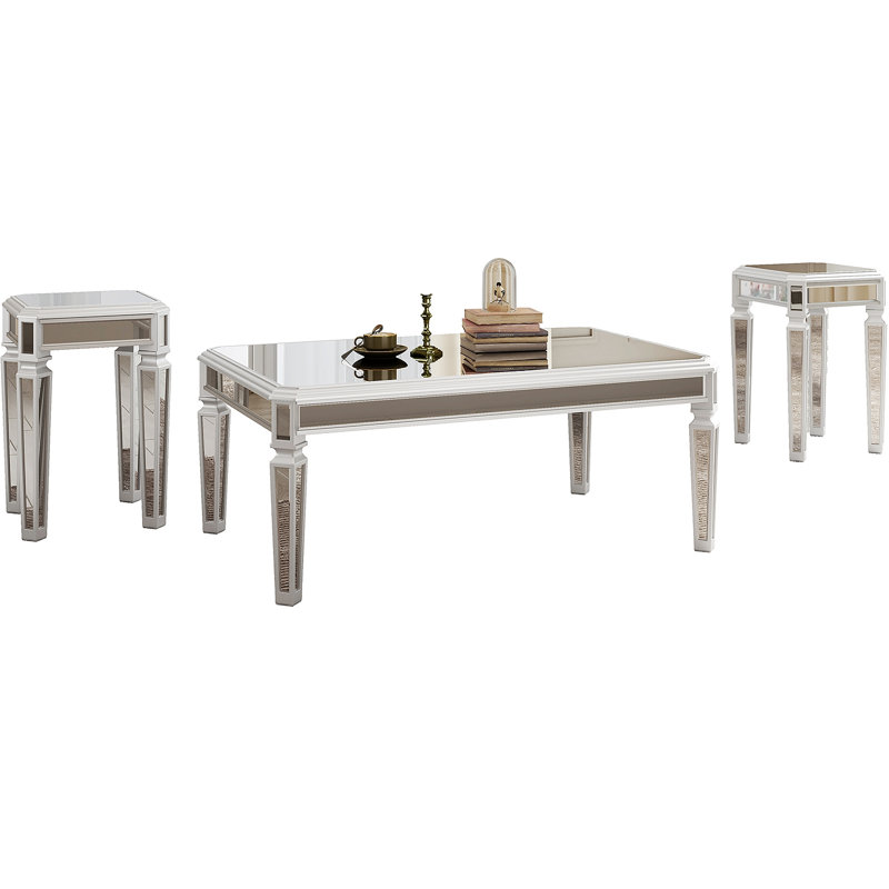 Ensemble de table basse et tables de bout à miroir contemporain 3 pièces ON-TREND
