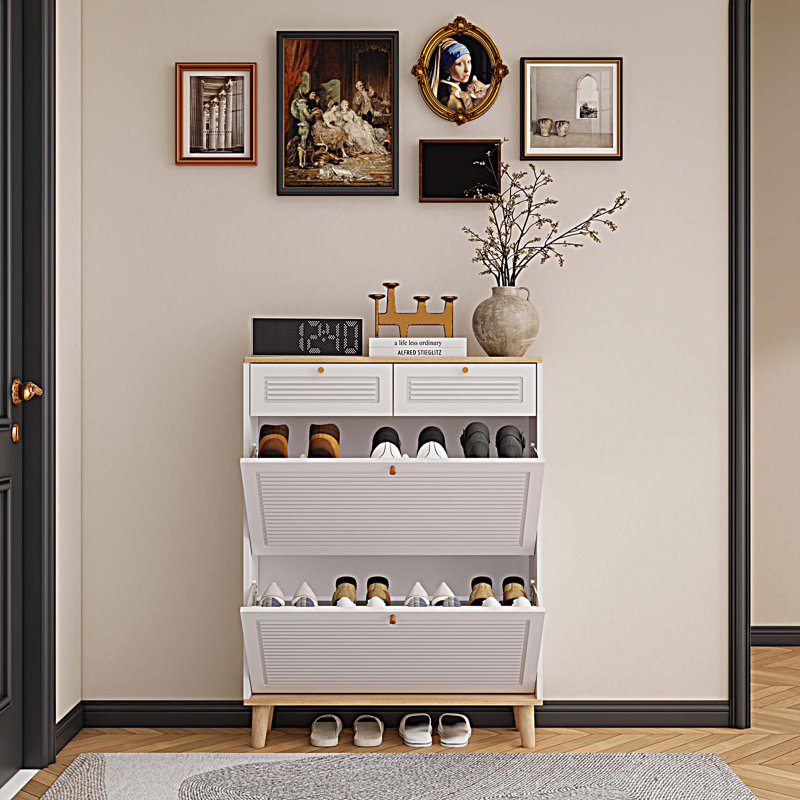 Shoe Cabinet With 2 Drawers, Narrow Shoe Cabinet, Freestanding Shoe Organizer For Entryway