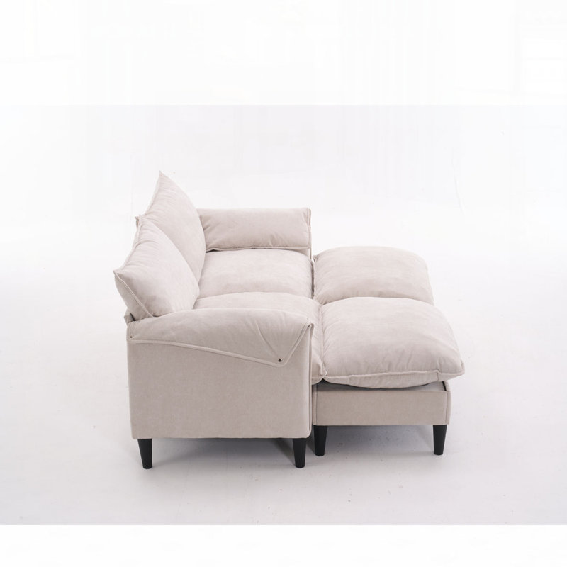 Canapé convertible 2 places avec repose-pieds Kian, Tissu beige