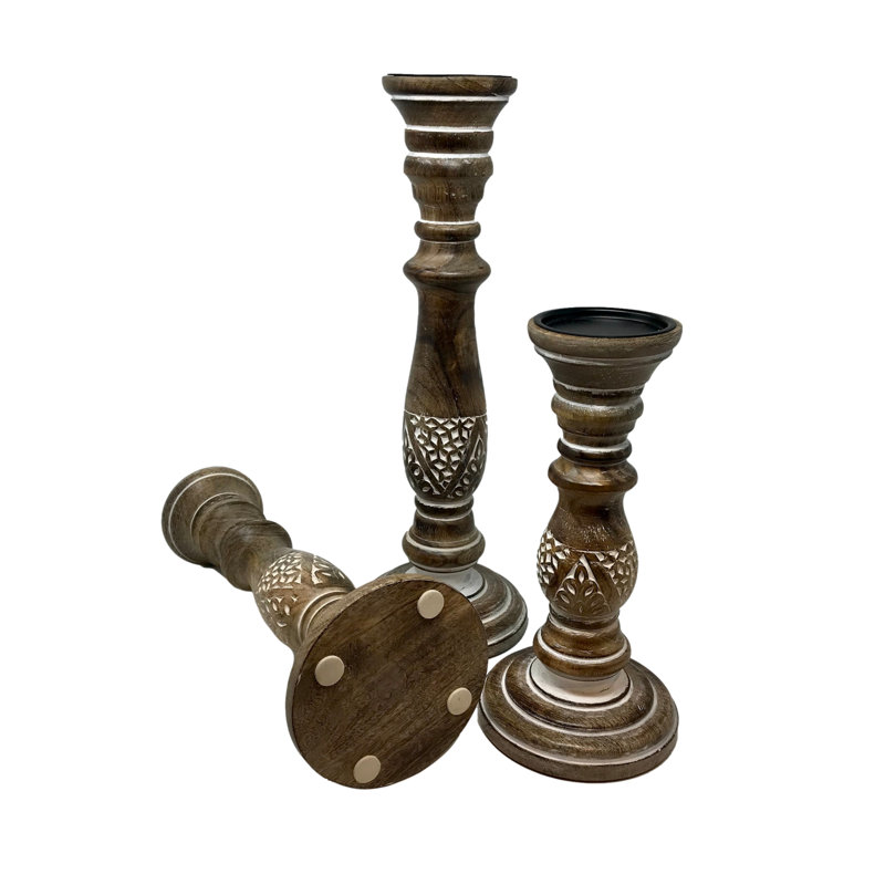 18'' H Wood Tabletop Candlestick