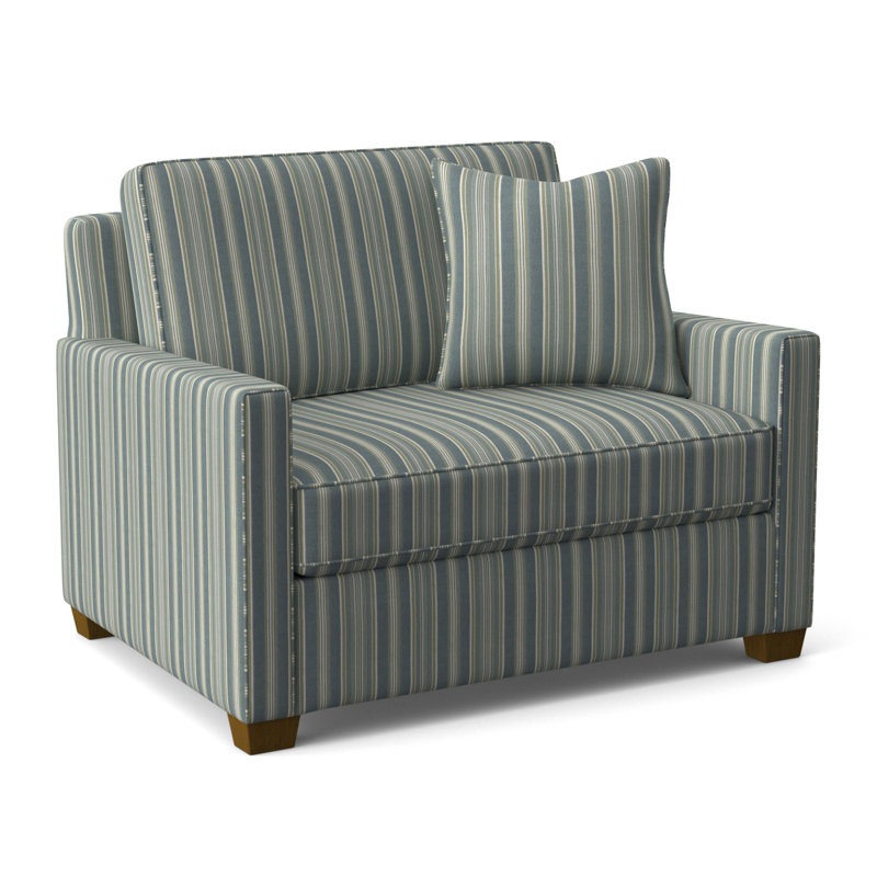Nicklaus Upholstered 49'' Sleeper Sofa, Havana Finish, Green and Blue Stripe; 0252-54, Gel Memory Foam Mattress