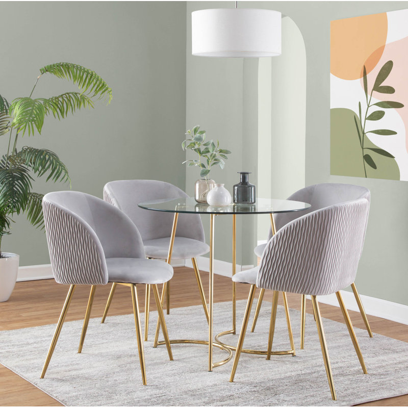 Terrance 18.5" Velvet Upholstered Parson Chairs with Pattern Seat Back, Silver Wave Velvet