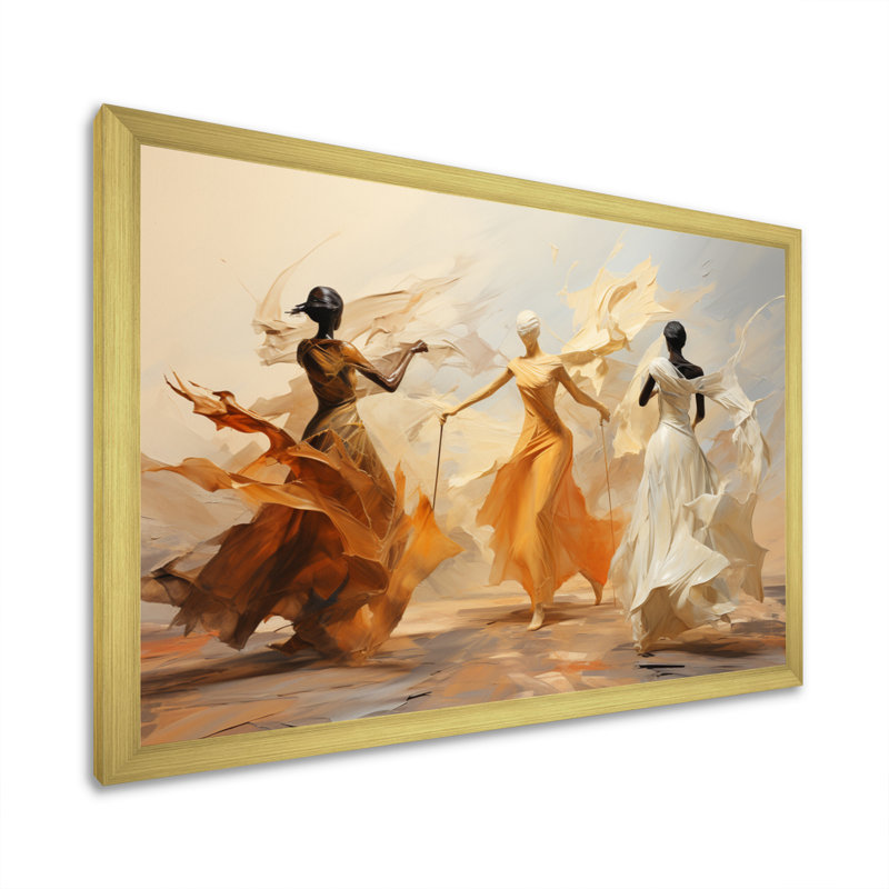 Danse jaune et blanche, ensemble I - Danse, art mural, H 16 po x l 32 po x P 1 po, Toile encadrée, Doré