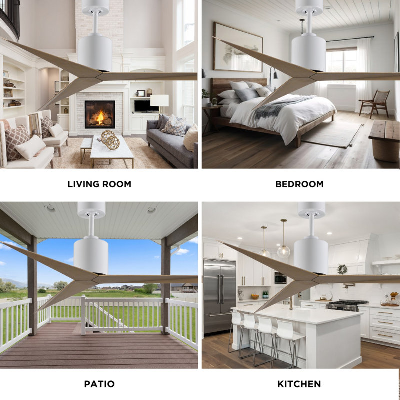 Eliza Outdoor Downrod Ceiling Fan, Gloss White, Gray Ash Tone