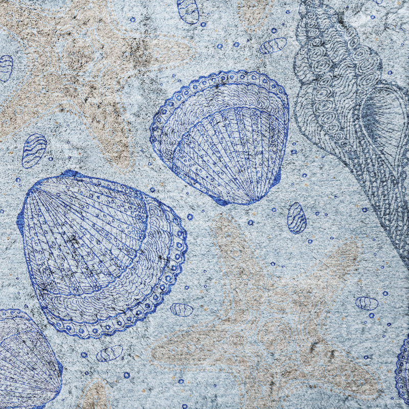 Premium Machine Washable Dream Shag ADS183 Shells Rug, Blue, 8' x 10'