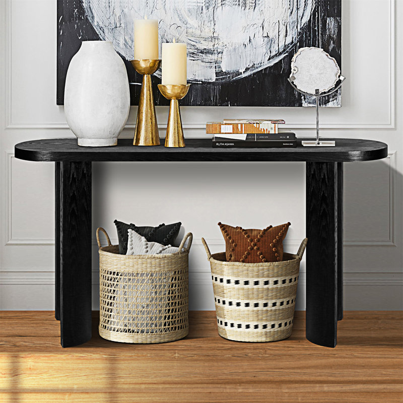 60'' Thick Top Console Table, Curved Legs, Support The Installation Of Inward-Facing Or Outward-Facing, Black