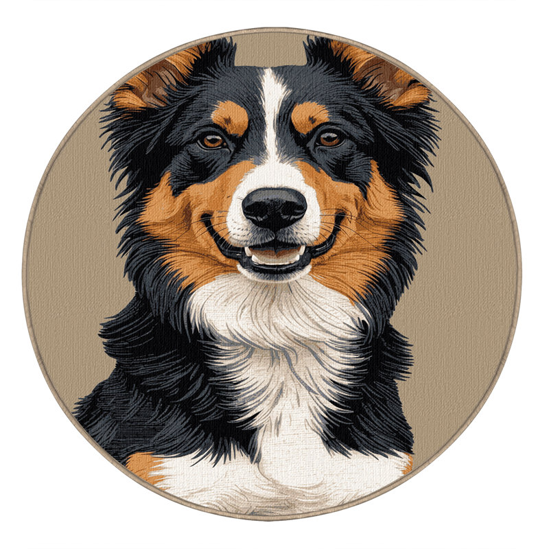  Washable Australian Kelpie Dogs Area Rug, Round 4'