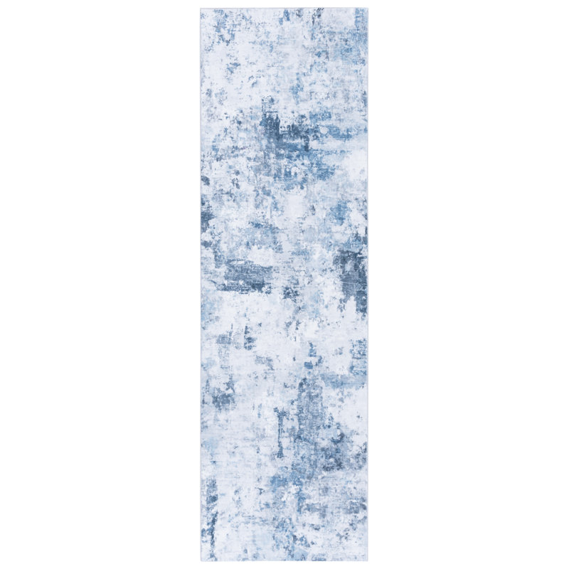 Tapis ivoire / bleu Santa Monica 872, Tapis de couloir 2 pi 6 po x 8 pi