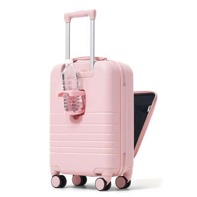 Ensemble de bagage à main à ouverture frontale de 20 pouces avec sac de voyage extensible, ensemble de valises en ABS rigide avec port USB, porte-gobelet