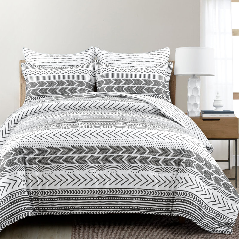 Ensemble d'édredon réversible en microfibre 5 pièces Hygge Geo, King Comforter + 4 Euro Shams, Noir
