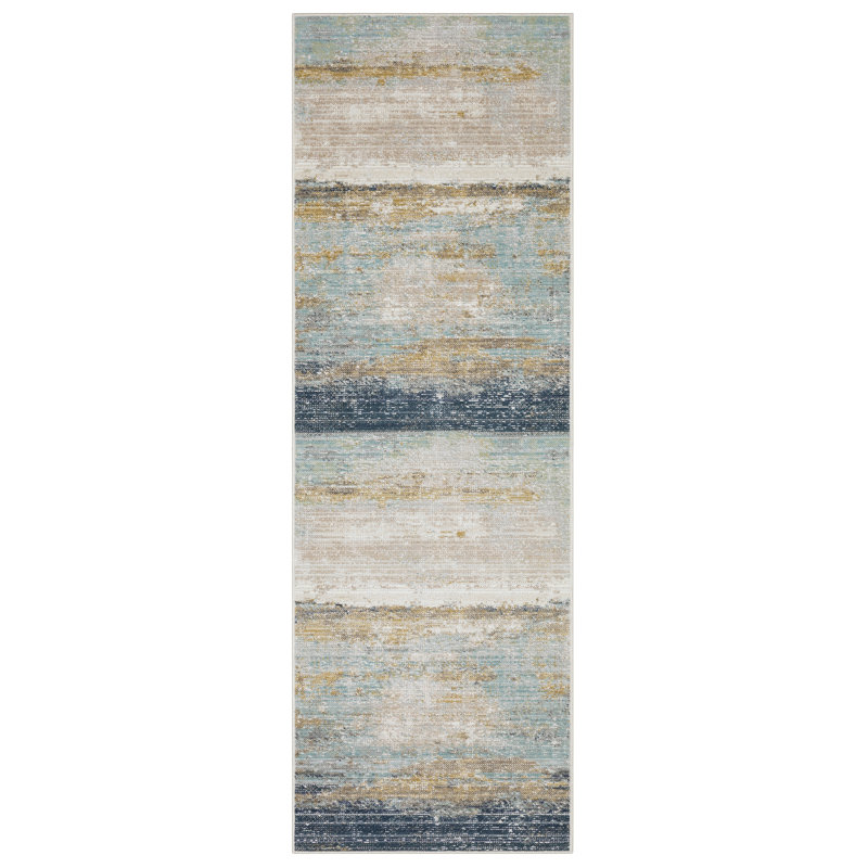 Tapis bleu / beige Goulart, Tapis de couloir 2 pi 7 po x 7 pi 10 po