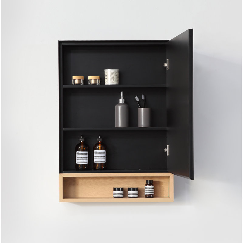 Bergen 24" Medicine Cabinet, Matte Black/Whitewash Oak