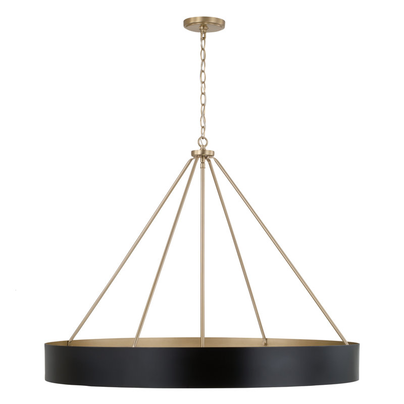 35.75"W x 27.25"H 6-Light Modern Circular Metal Chandelier, Matte Brass/Black