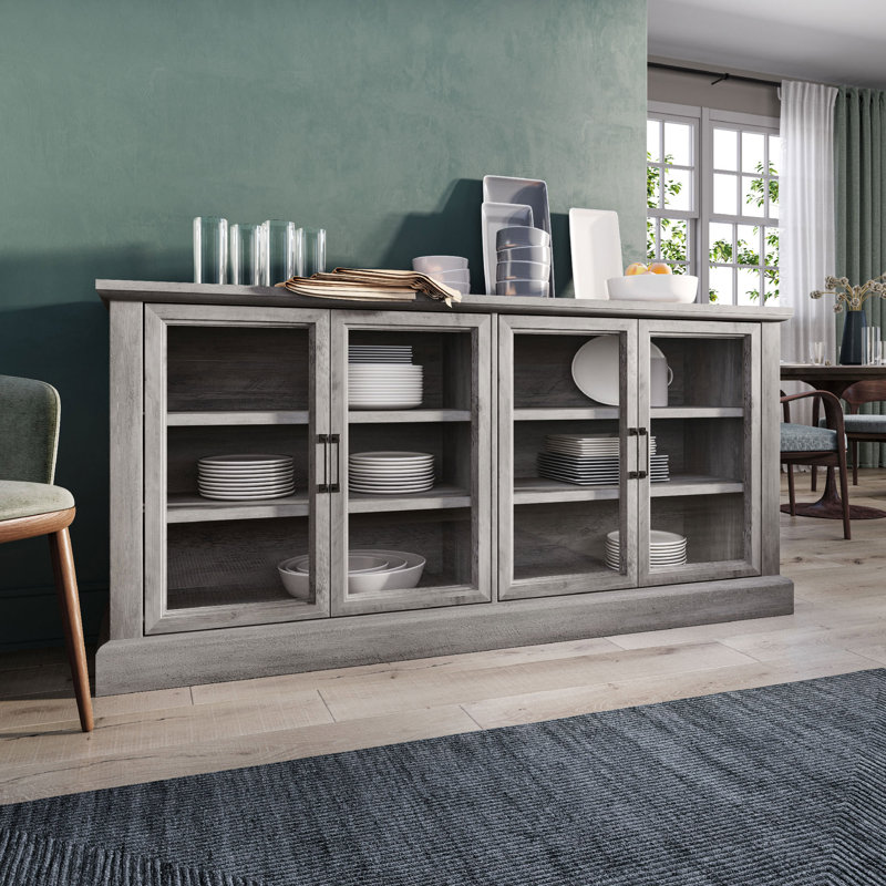 Manufactured Wood Sideboard with Adjustable Shelves, Gray Wash