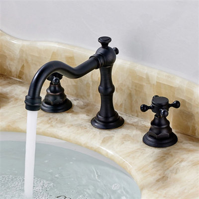 BathSelect Lyon Matte Black Bathroom Sink Faucet Widespread Dual Handle Antique Finish