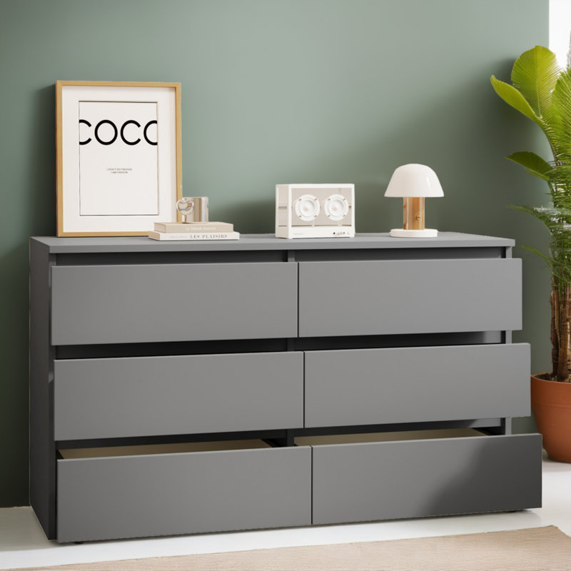 Commode 6 tiroirs Bisset, Gris