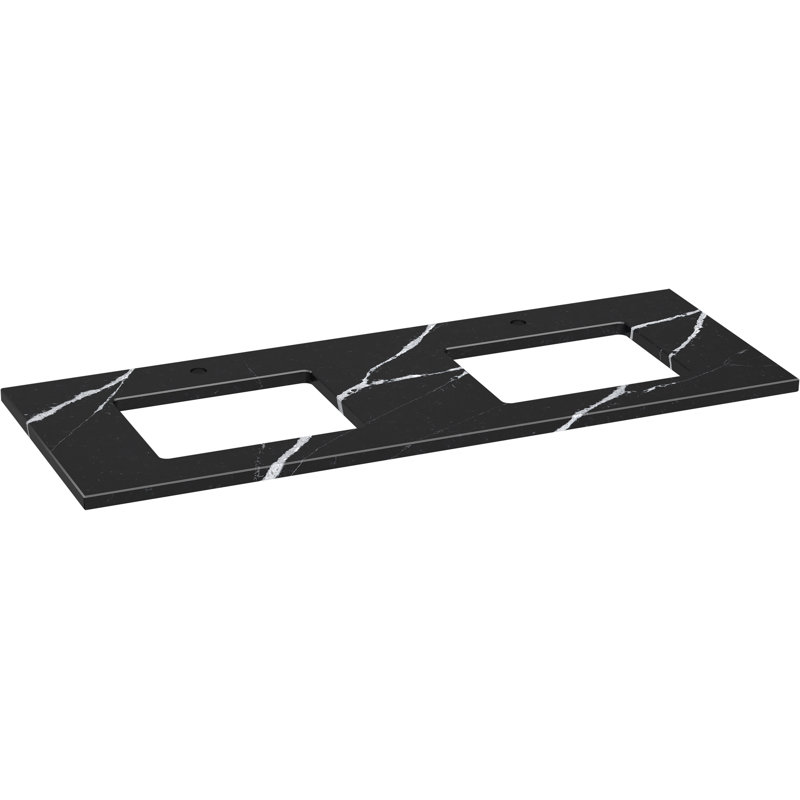 Silestone Quartz 61-In Vanity Top With Double Rectangle Cutouts, Eternal Marquina