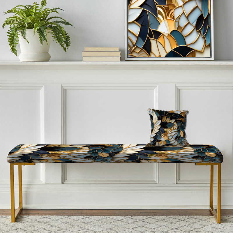 Bleu riche et riche motif de mosaïque en marbre - banc rembourré en marbre doré