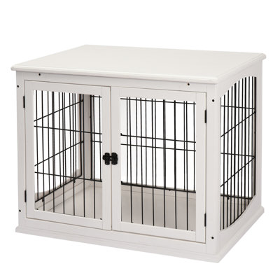 Chenil décoratif d'intérieur pour chien, petite table de bout avec porte verrouillable et deux côtés ouverts, cage fonctionnelle mignonne blanc pur, porte qui s'ouvre, pour utilisation,