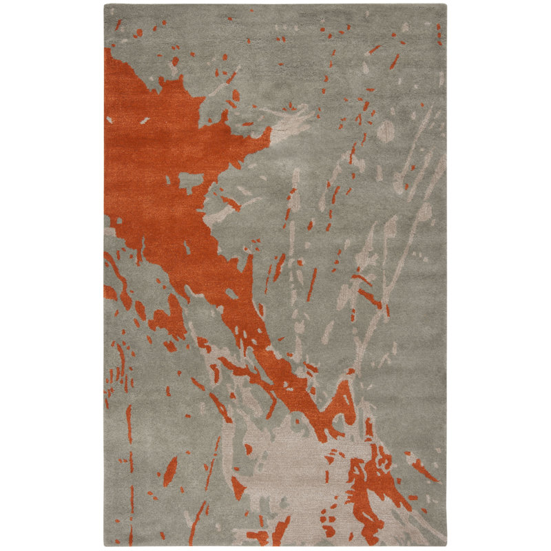 Tapis beige / rouge en laine touffeté à la main Amier, Rectangle 3 pi 6 po x 5 pi 6 po