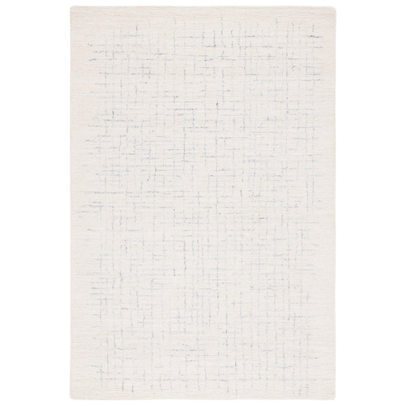 Tapis ivoire / bleu marine en laine et coton touffeté à la main Digory, Rectangle 6 pi x 9 pi