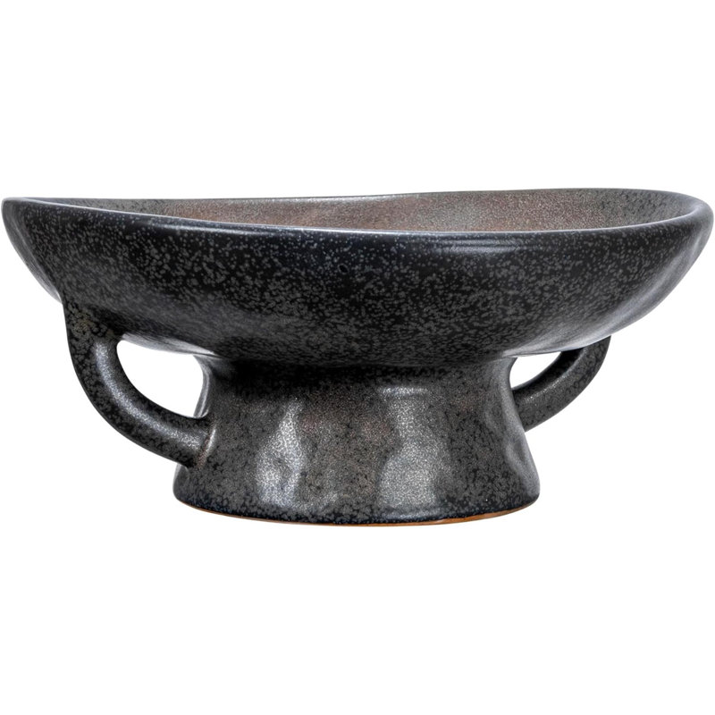 Creative Co-Op Stoneware Bowl With Handle And Base, Black Reactive Glaze, Black