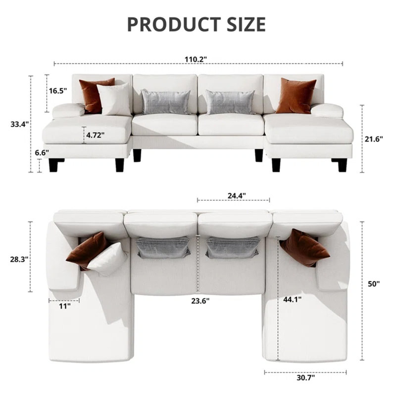 Ahupendra 3 - Piece Upholstered Sectional, White Chenille