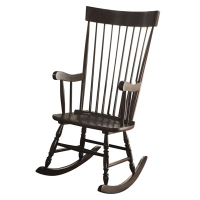 Chaise berçante noire élégante avec artisanat complexe - 45,13 po Hauteur du dossier en bois d'hévéa de style classique pour la tranquillité dans la maison 33,16 de largeur