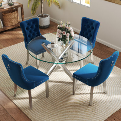 5-Piece Round Glass Dining Table Set