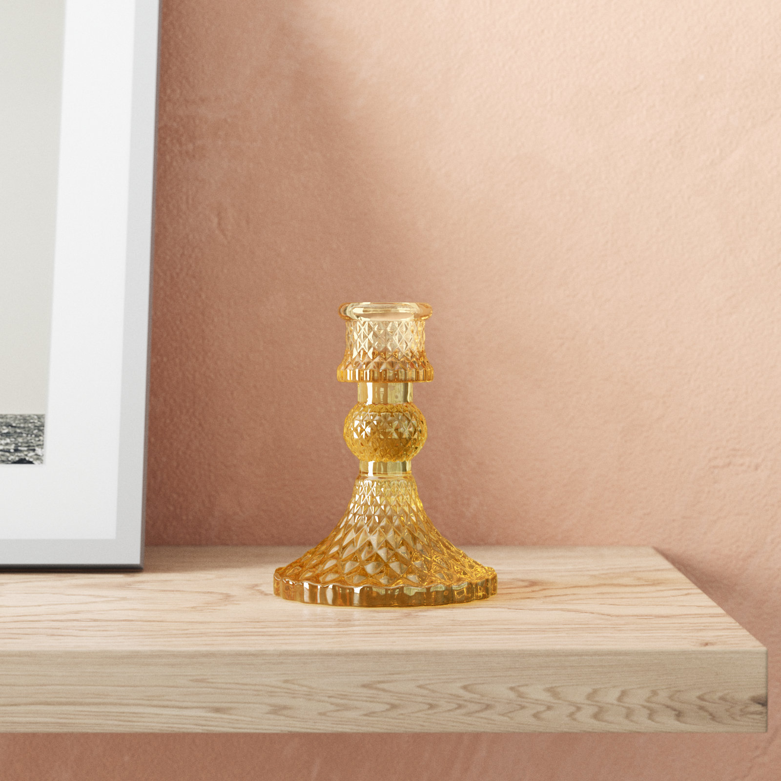 Samira Glass Tabletop Candlestick, Amber