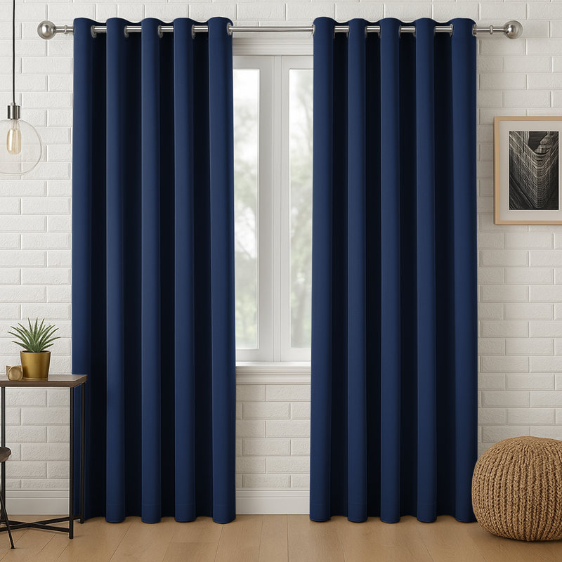 Plain 100% Blackout Curtains 2 Panel Eyelet Room Darking Curtain, 167cm W x 183cm L, Navy