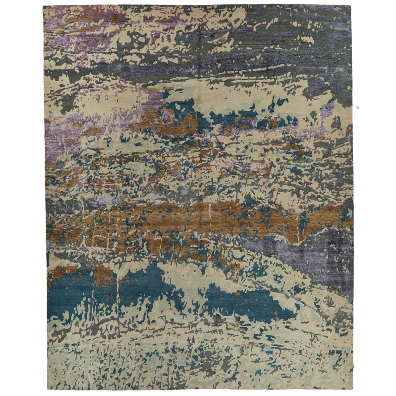 Tapis contemporain bleu et gris 12 x 15