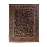 Oriental Hand-Knotted Wool Blue/Rose Area Rug