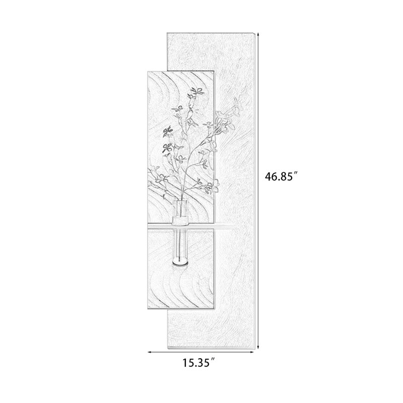 Image suspendue en grès noir et blanc tridimensionnel avec plante verte, H 46,85 po x l 15,35 po x P 1,97 po