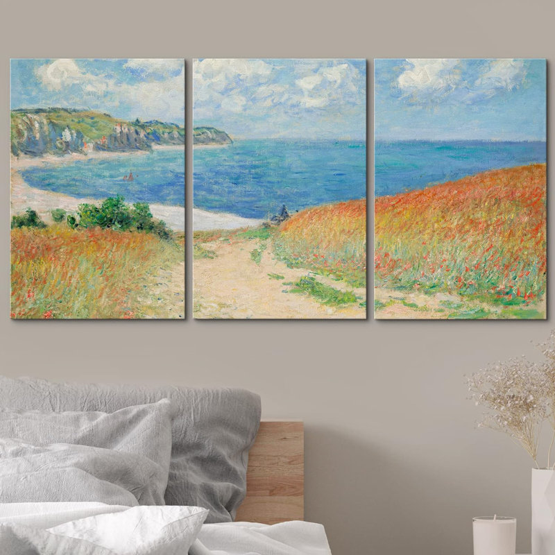 Chemin à travers le maïs à Pourville 3 pièces, Toile tendue, H 36 po x l 24 po x P 1,5 po