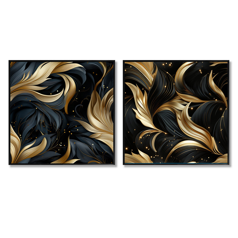 Kirkwood - Ensemble de 2 collages carrés abstraits, H 30 po x l 61 po, Cadre flottant noir