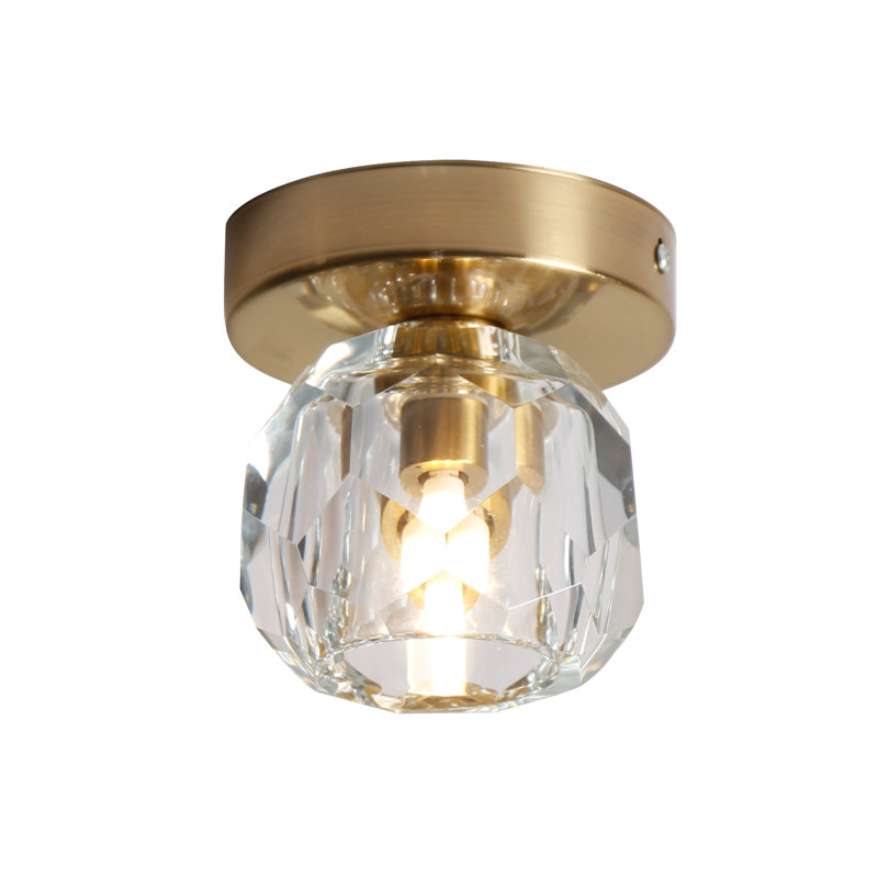 Munshi 1-Light 4.7" Crystal Flush Mount Ceiling Light, Brass