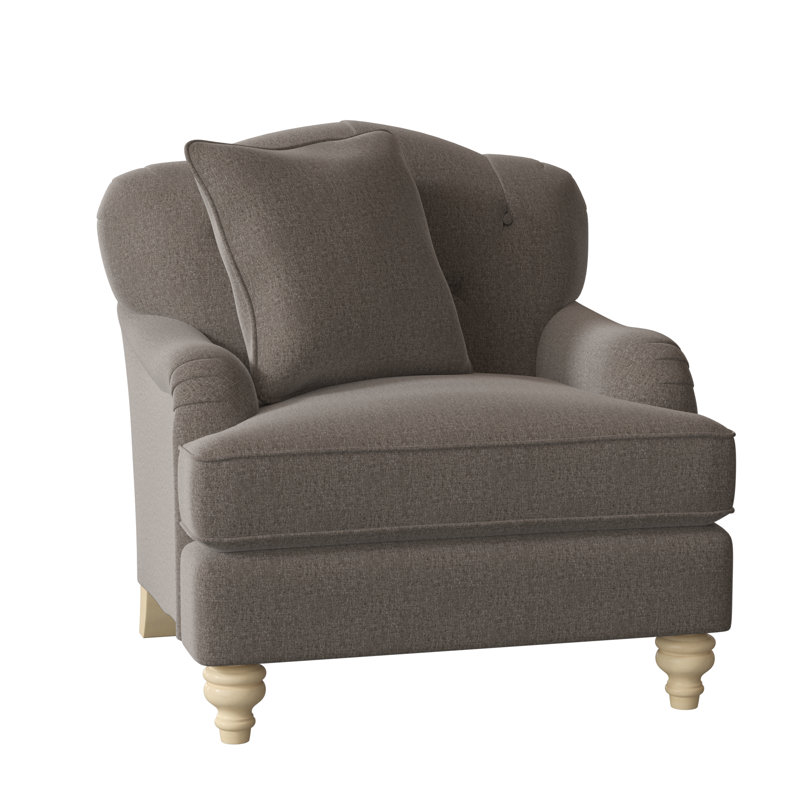 Fauteuil large capitonné 38 po Sullivan, Chenille performance gris Craftwood 42, Non, Pécan