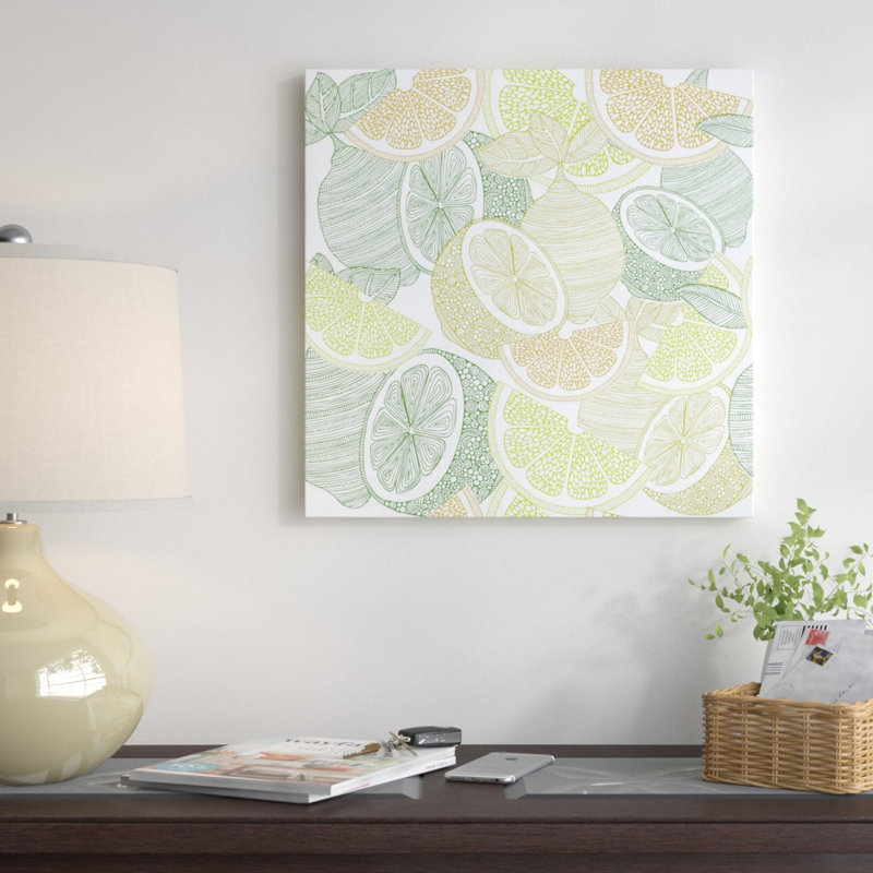 " Lemons " by Valentina Harper Painting Print, 18" H x 18" W x 1.5" D, Black Framed Canvas