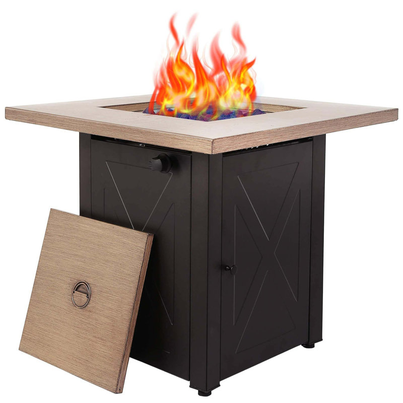 50000 BTU Outdoor Propane Gas Fire Pits Table,Square Texture Outdside Patio Firepits Fireplace Dinning Coffee Tables With Lid & Lava Rock,ETL-Certified,Fit For Courtyard, Patio,Balcony