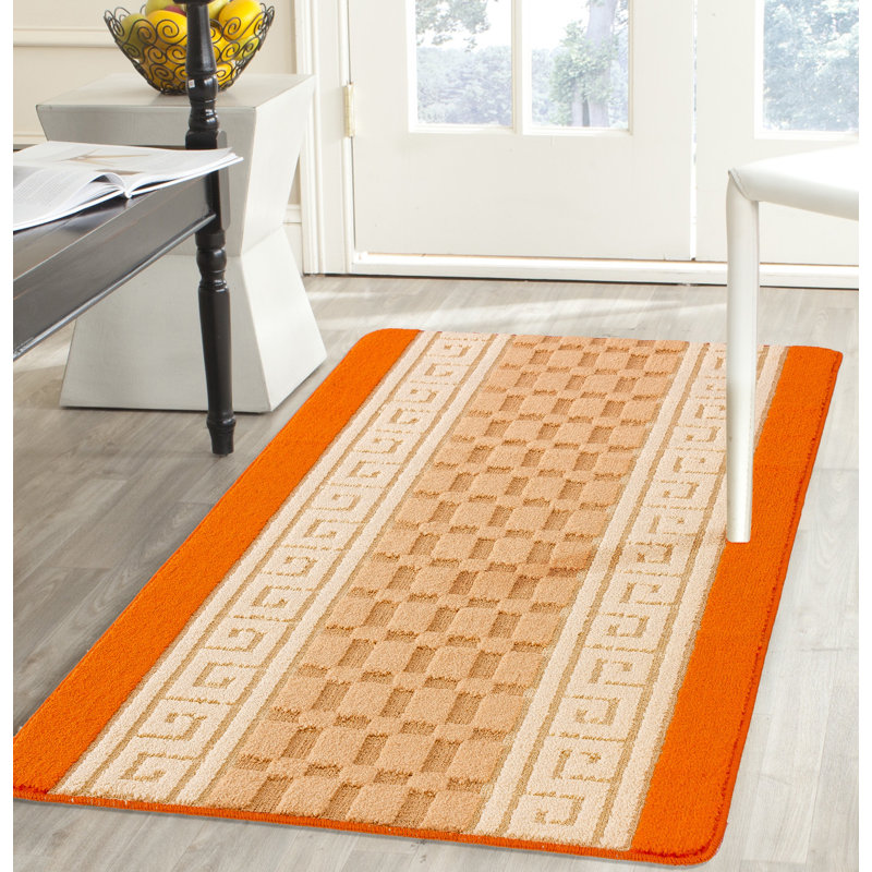 Maci Non-Slip Striped Indoor Doormat, Rectangle W80 x L150 cm, Orange