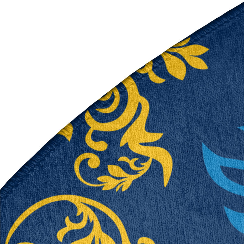Tapis rond bleu damassé à motif baroque