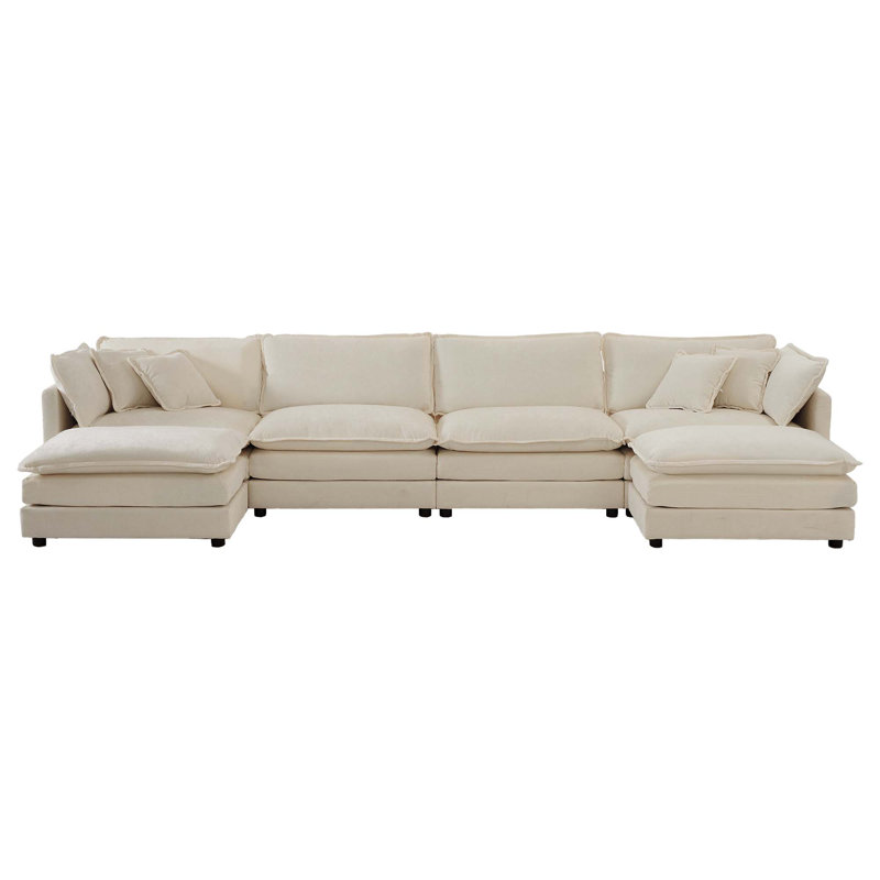 Canapé d'angle moderne convertible 5 places avec 2 repose-pieds réversibles, Beige, H 33 po x l 146,5 po x P 35 po