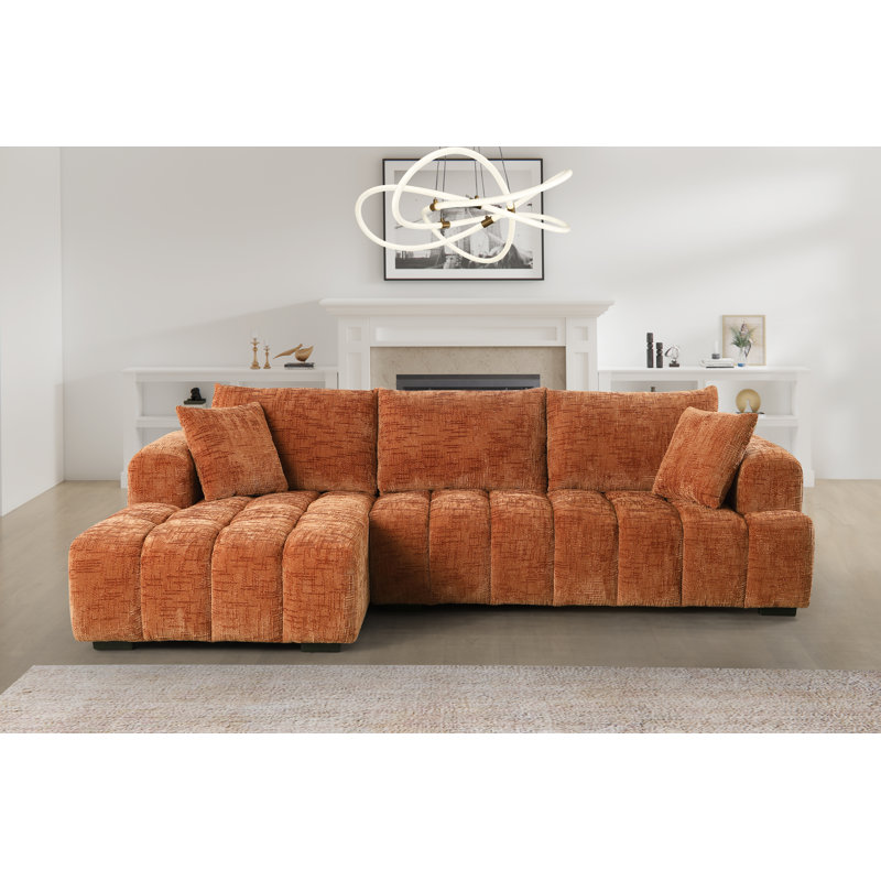 Modern Tufted Sectional Right-chaise Sofa , Chenille caramel, Orienté à gauche (vu de face)