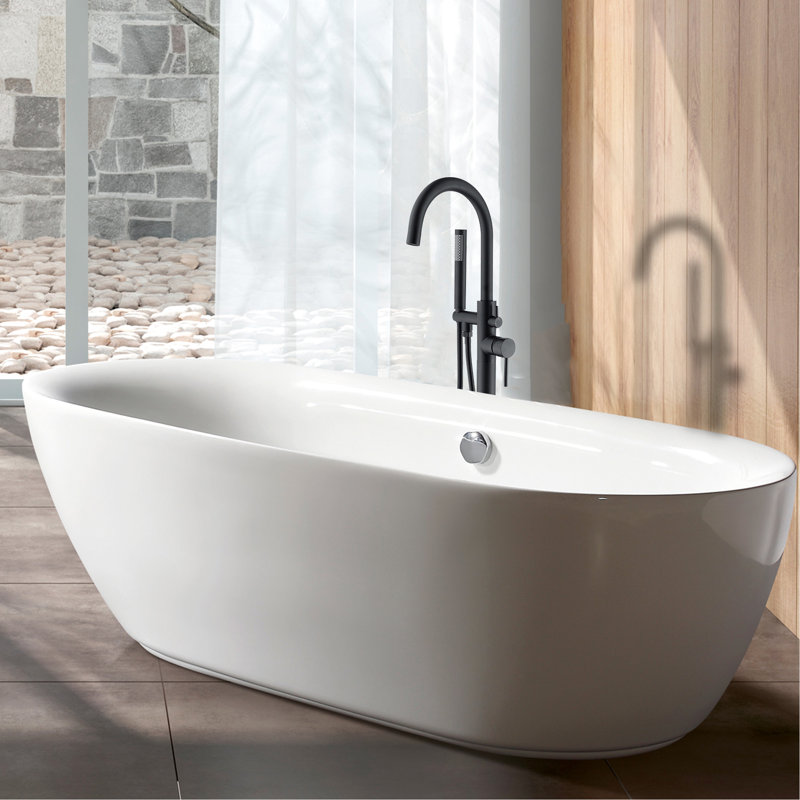Robinet de baignoire autoportant noir mat avec douche à main, construction solide