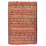 Tapis géométrique en coton / laine géométrique fait à la main 5 pi 6 po x 8 pi doré / rouge / bleu
