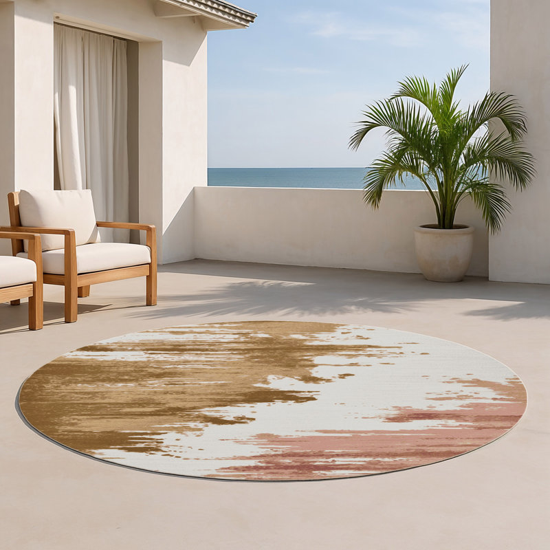 Watercolor Gray Indoor and Outdoor Area Rug, Round 5'