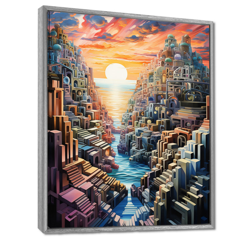 Décoration murale géométrique «River City» - Vagues, Encadrement argenté, H 44 po x l 34 po x P 1,5 po